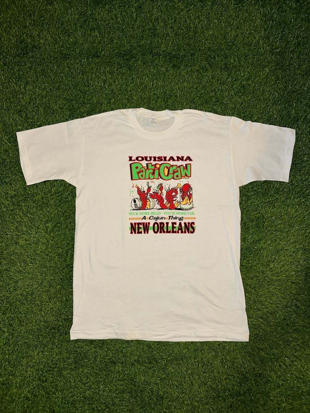 Vintage Louisiana Parti Craw New Orleans T-Shirt White Graphic size XL